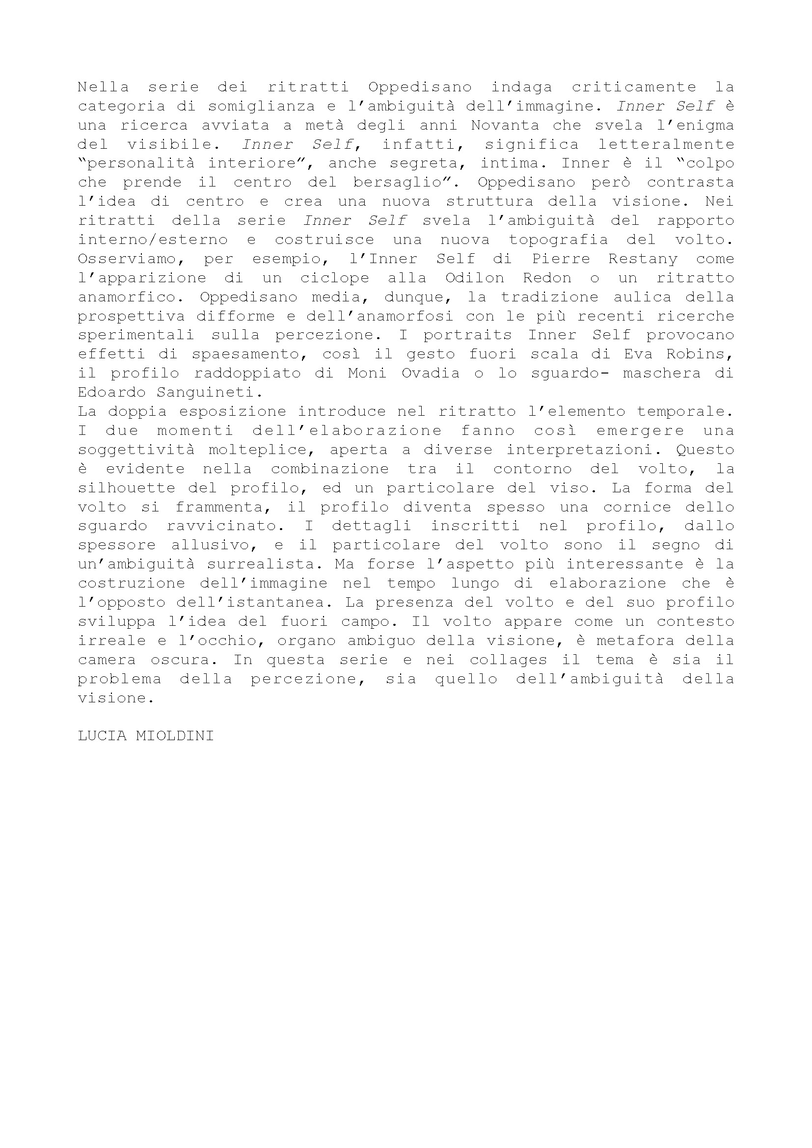 testo critico di lucia mioldini