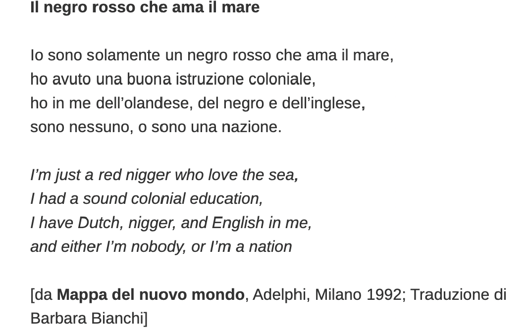 Derek Walcott, Il negro rosso che ama il mare, 1992