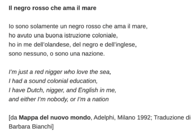 Derek Walcott, The red nigger who love the sea, 1992